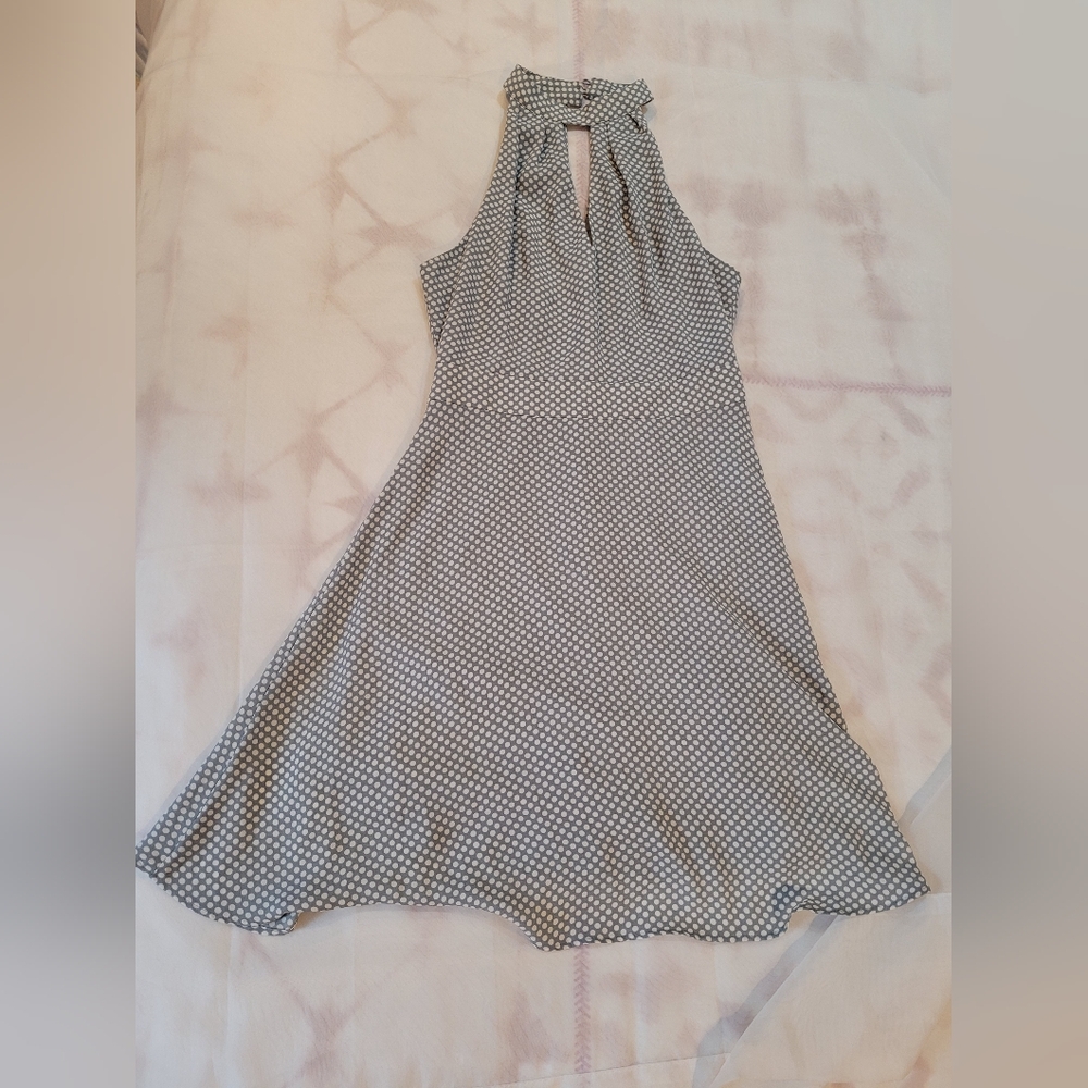 Express Women's Size 0 Blue White Polka Dot Halter Neck Fit & Flare Dress